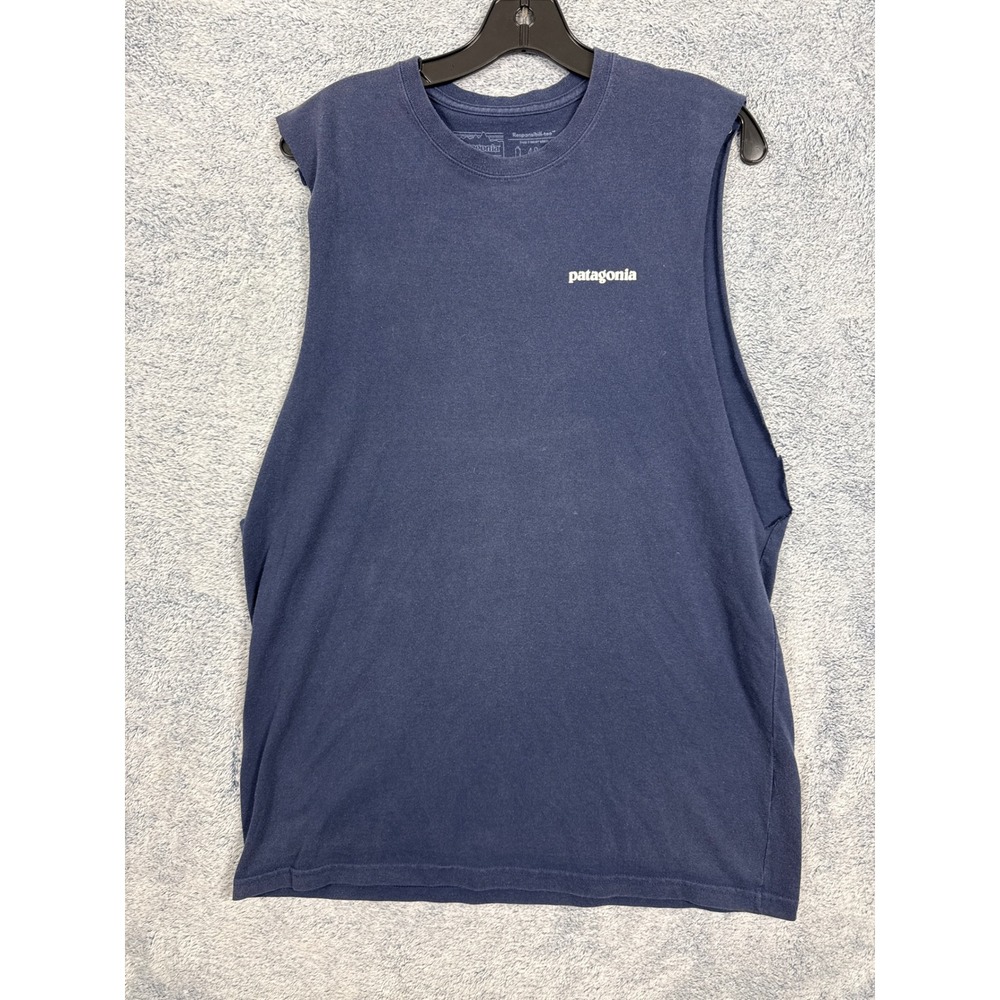 Patagonia Mens Responsibili-Tee Muscle Tank Navy Blue P-6 Logo Size Medium